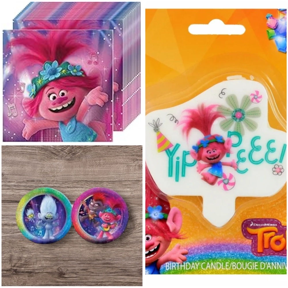 Trolls Party Bundle – Plates, Napkins, & Candle